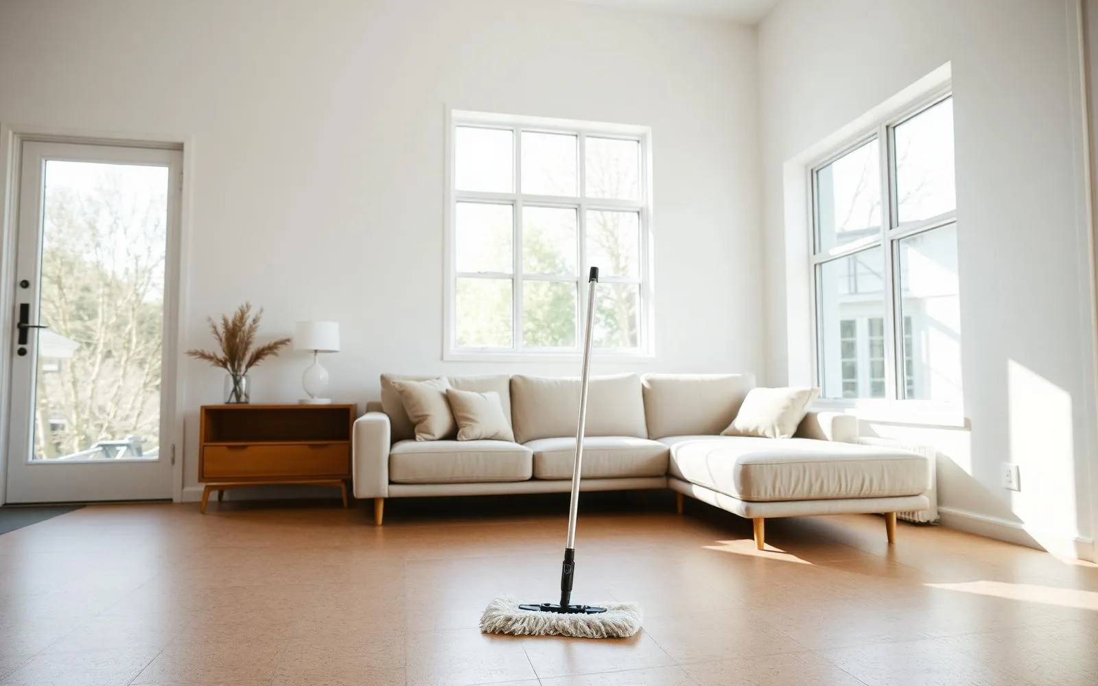 Comcork cork-rubber flooring being maintained with a pH-neutral mop
