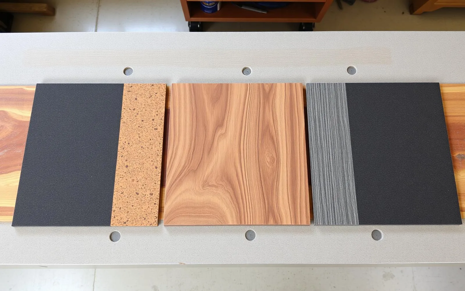 Hospitality venue interior comparing cork, vinyl and rubber flooring options