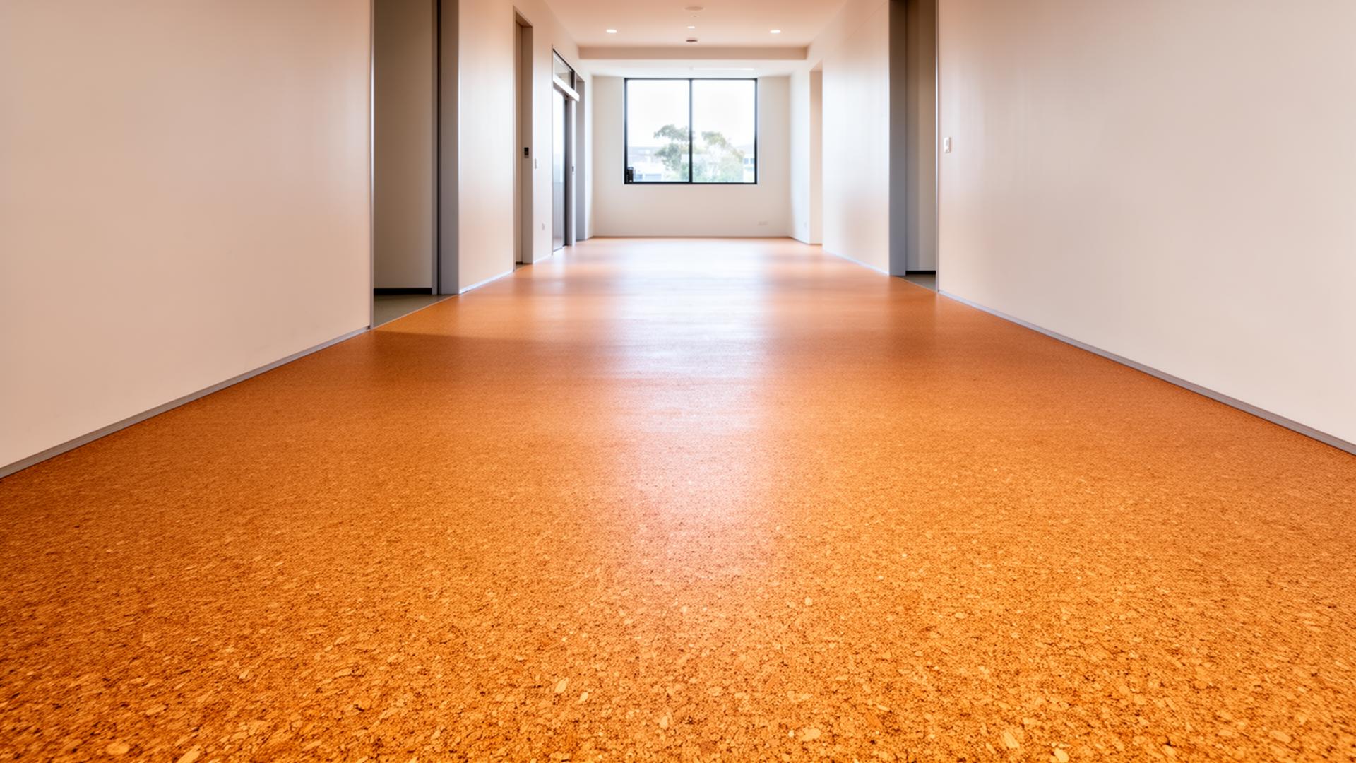 High-traffic corporate office interior with cork flooring underfoot
