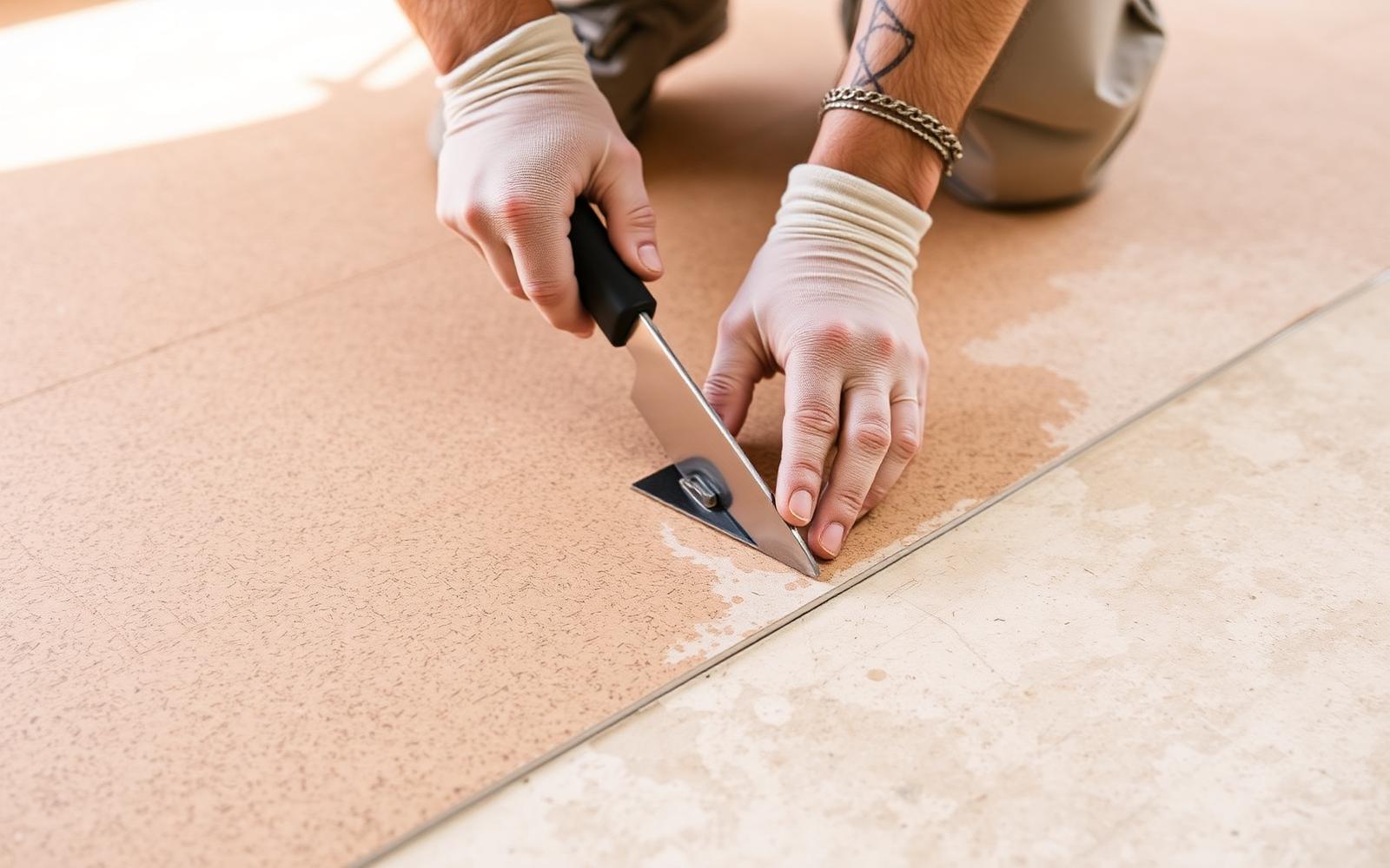 Flooring contractor preparing a substrate for cork flooring installation